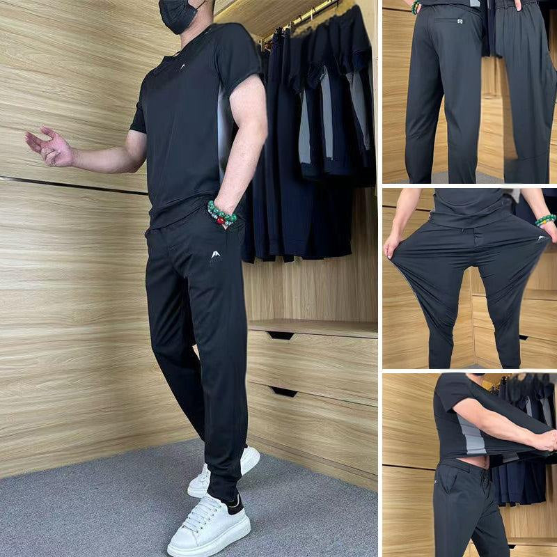 Completo casual da uomo a maniche corte + pantaloni lunghi a due pezzi